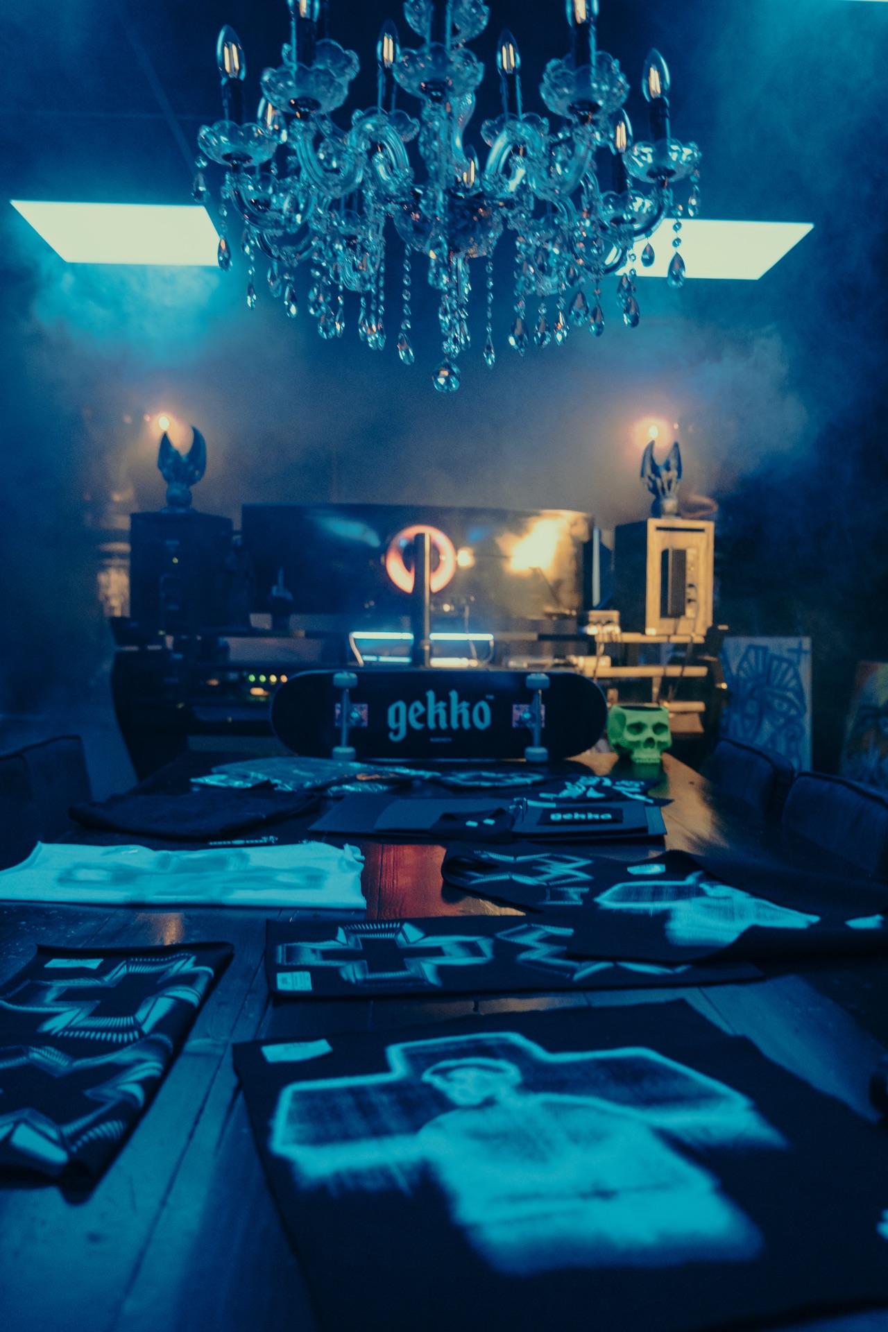 Design samples on the studio table