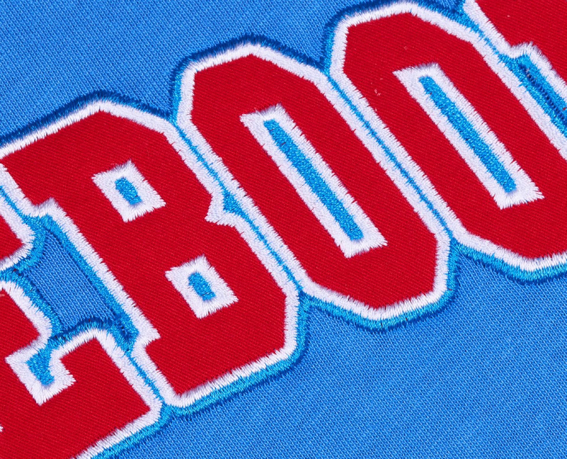 Red chenille BOO lettering close-up